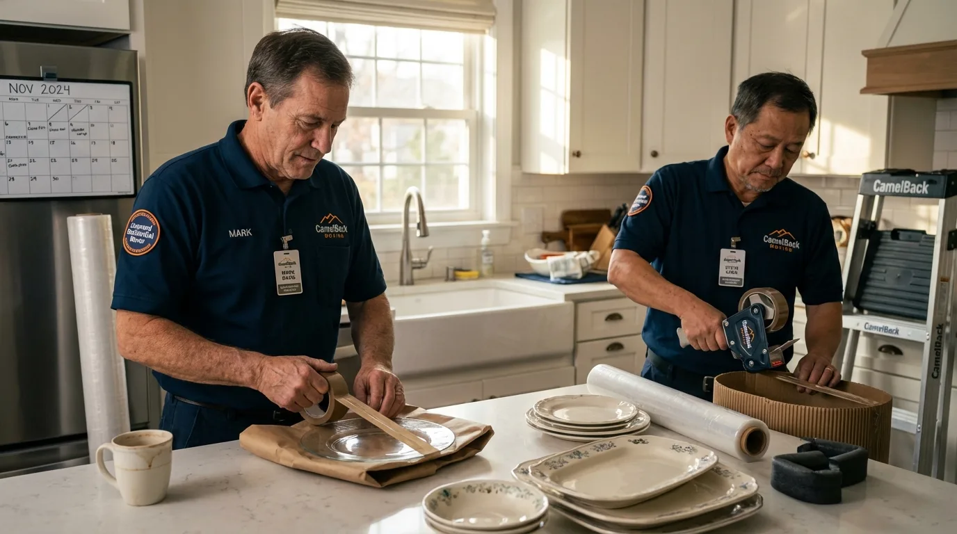 Professional crew packing kitchen dishware in Silver City, NM